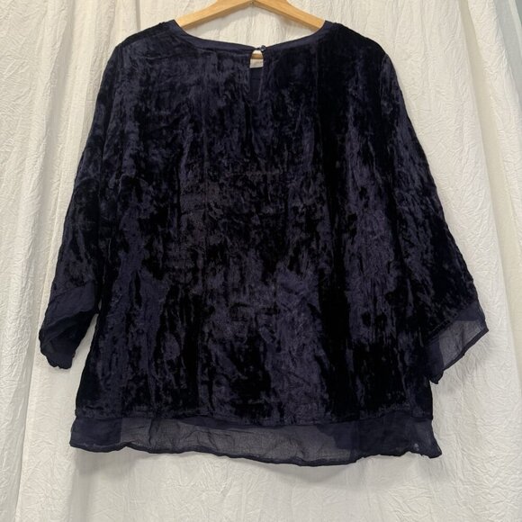 South Main Women Crushed Velvet Top Blouse Size XL Mature Holiday Midnight Blue - Picture 9 of 10